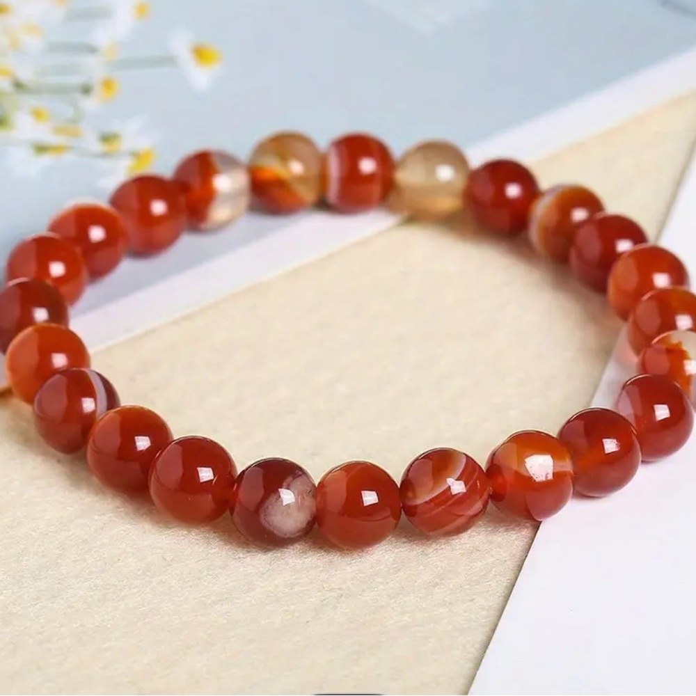 Sardonyx Carnelian Crystal 12mm Round Bead Women Men Stretch Bracelet